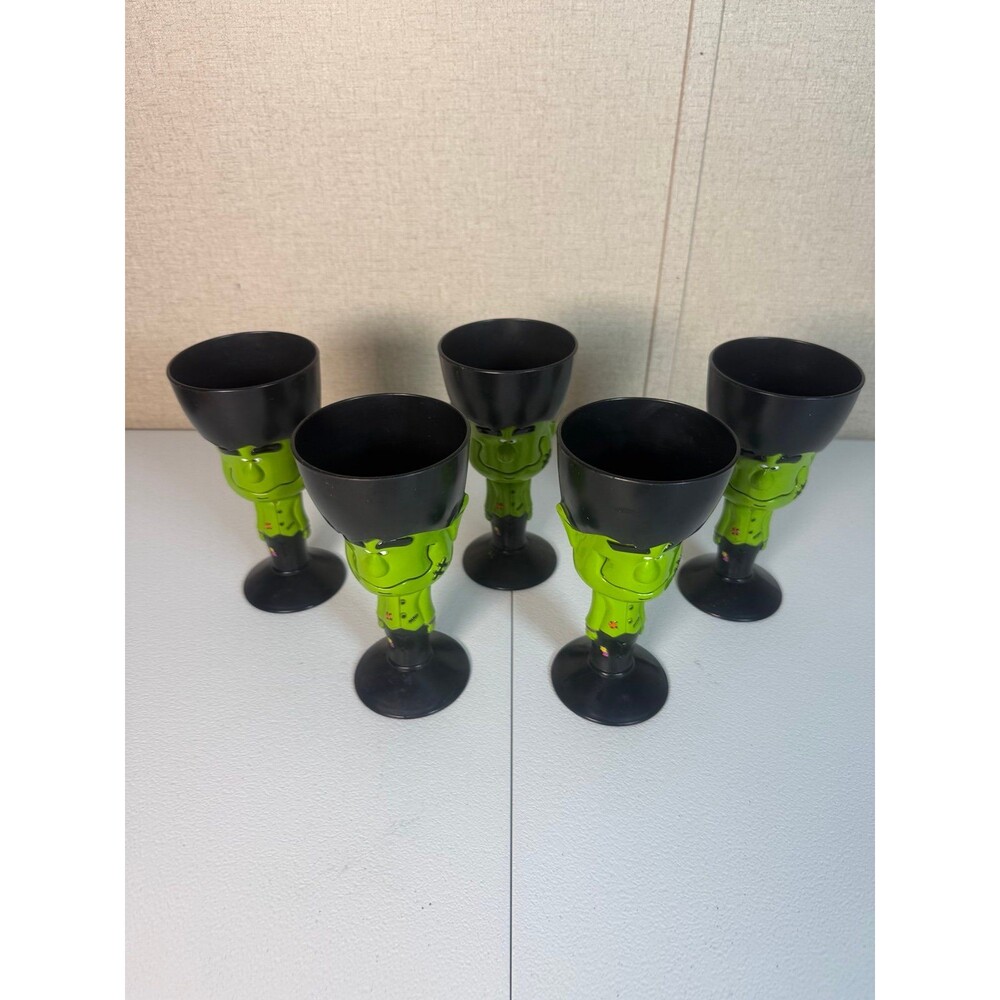 Halloween Fall Plastic Frankenstein Plastic Drinking Stem 5 Goblets/Cups 7.5in